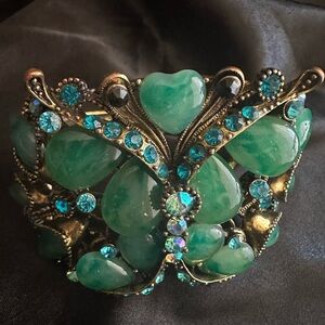 Vintage Selro Selini Green Marbled/ Rhinestones Bracelet.